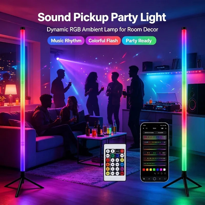 Room Decor Lighting Lamp - 2 Adet 120CM RGB Yer Lambası,